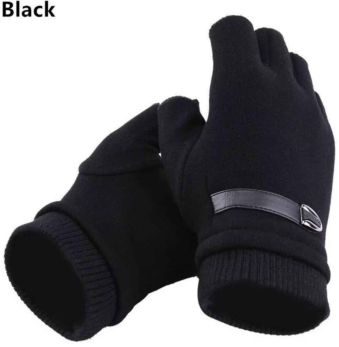 Vingerloze Winterhandschoenen Heren Dames – Gebreide Thermische Halve Vinger Handschoenen Warm Volwassenen Wanten Tegen Kou Zwart