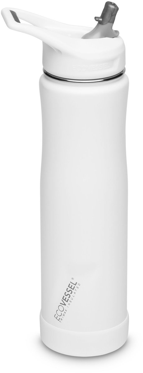 EcoVessel - The Summit 24oz / 709ml - TriMax Geïsoleerde RVS Fles met Rietje - White Out