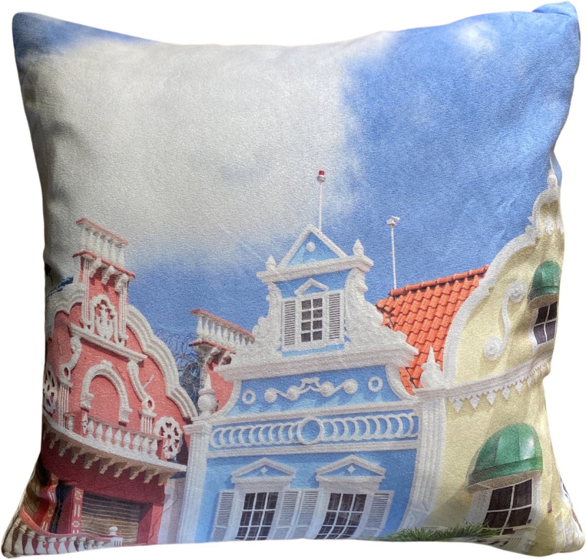 Unique Living 4 stuks - kussenhoes - sierkussenhoes - zachte stof - Antillen - 45 x 45 cm - met rits blauw - roze - geel