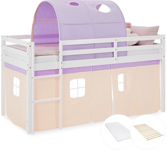 Homestyle4u Hoogslaper - 90x200cm - Wit/Roze/Abrikoos - met matras