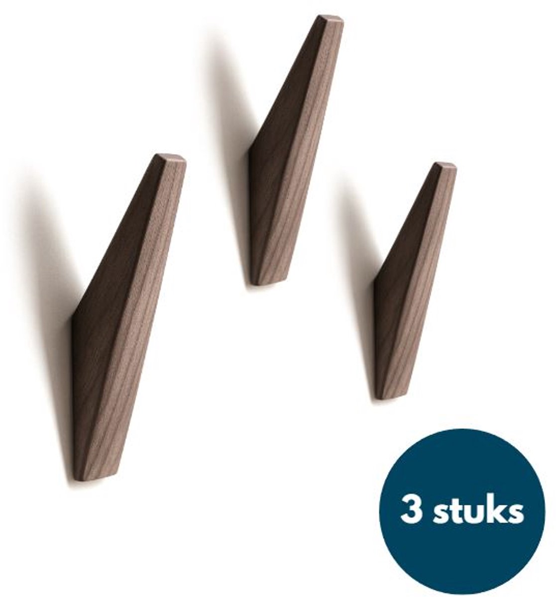 Houten Wandhaken - Vintage kapstokhaken - Ophanghaken - Handdoekhaken - Jashaken - 3 stuks - Walnoot licht