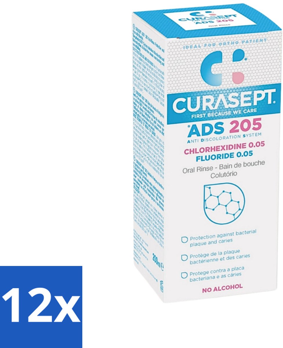 12 x Curasept Mondspoeling 0,05% CHX 200 ml - Mondspoeling - Chloorhexidine - Natriumfluoride - Mondhygiëne - Tandenverkleuring