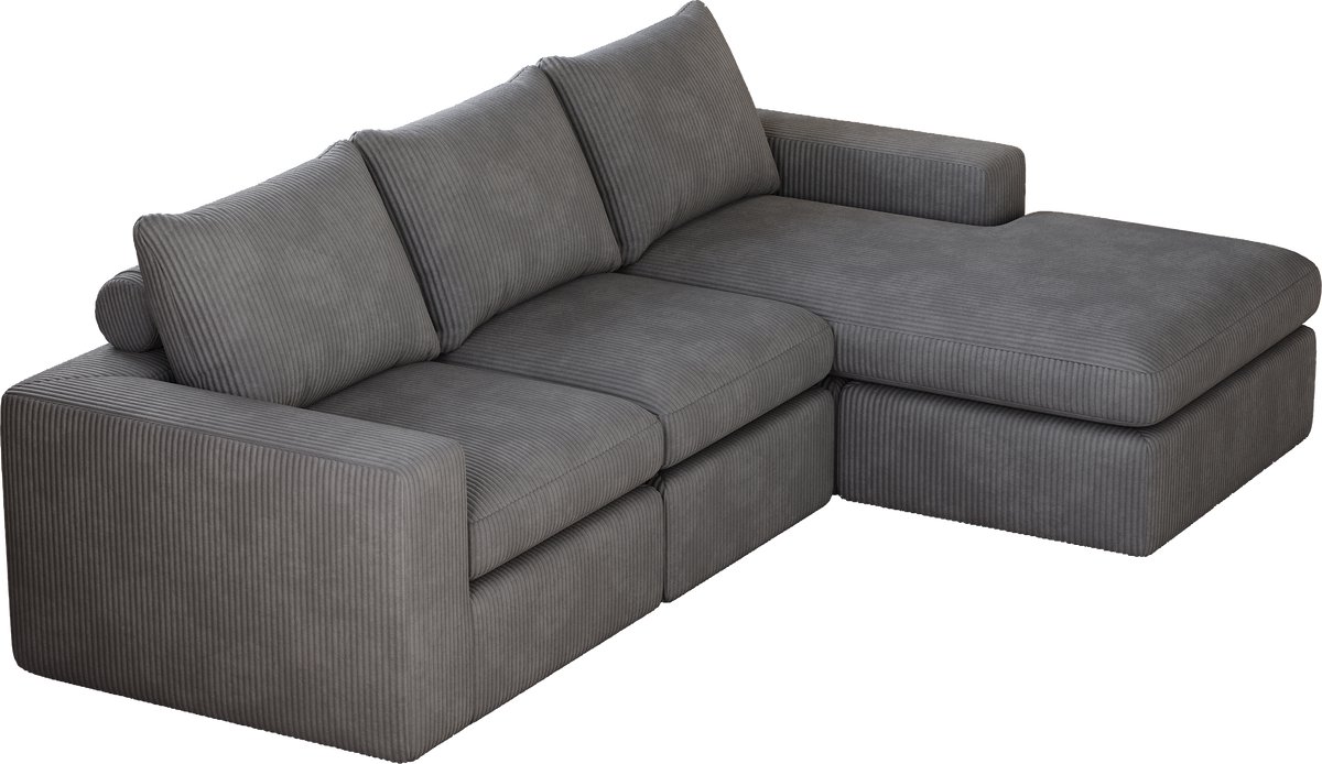 Merax Hoekbank met Chaise Longue - Modern L-vormig Corduroy Sofa met 3 Kussens en Hoofdkussens - Modulaire Bank Zonder Montage - Donkergrijs