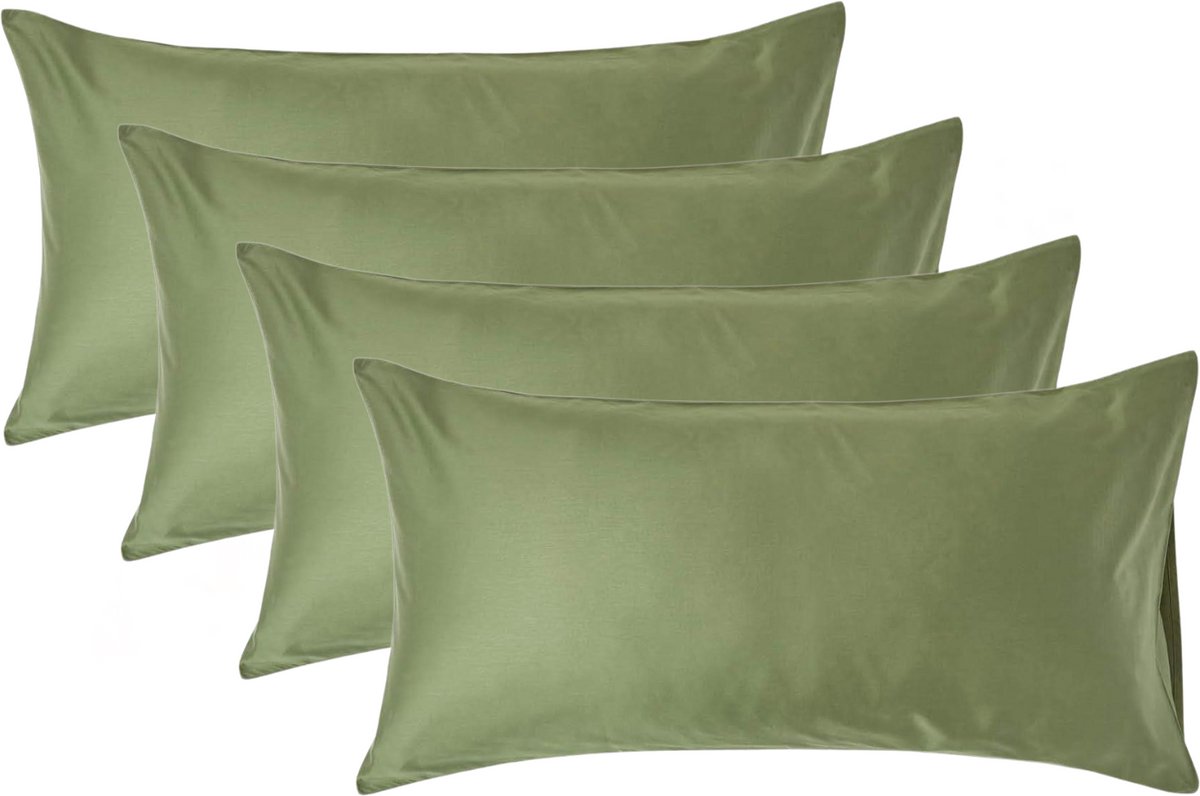Homescapes Biologisch Kussensloop 50x90 cm – Set van 4 – Mosgroen – 100% Egyptisch Katoen Satijn – Draaddichtheid 400