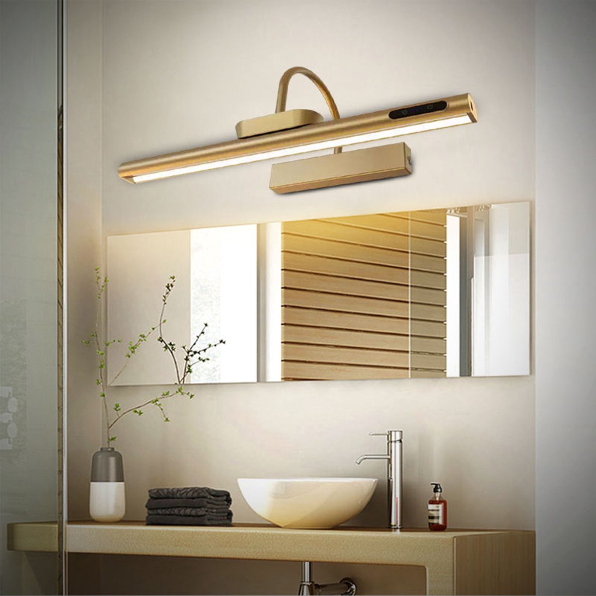 Schilderlijlamp - Oplaadbaar - Schilderijverlichting - Draadloos - LED - Draadloze Wandlamp - Oplaadbare Fotolamp - Dimbaar - Spiegelverlichting - Touch en Remote - Met Afstandsbediening - Complete Set - Goud