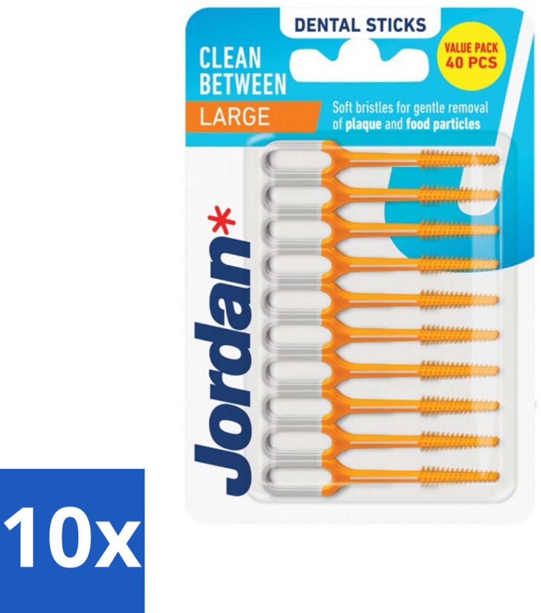 10 x Jordan Sticks Clean Between Large 40 stuks per verpakking - Tandplak Verwijderen - Tandenstoker - Mondhygiëne - Tandvlees Stimuleren - Tanden Reinigen