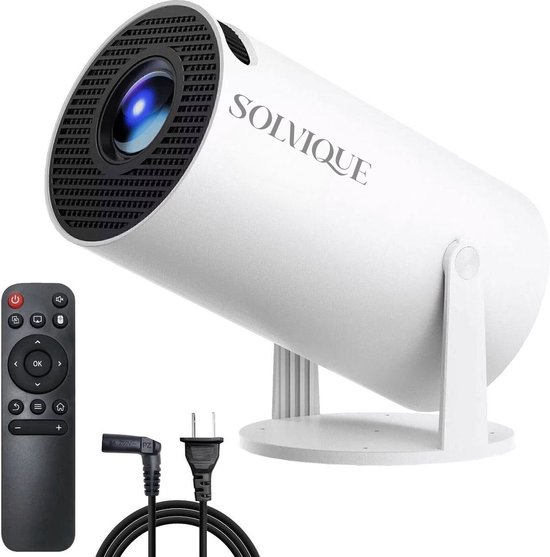 Solvique® Premium Mini Beamer 2025 Editie - Smart Projector met 4K-ondersteuning - WiFi 6 & Bluetooth 5.4 - Android 13.0 - Draagbaar - Home Cinema - Geschikt voor IOS en Android - Wit
