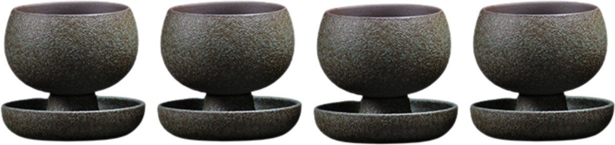 JinSho - 4 Japanese Style kop en schotel - Groen - ceramic - 150ml - Cappuccino formaat