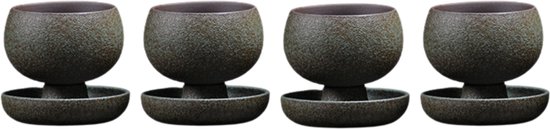 JinSho - 4 tasses et soucoupes de style japonais - Vert - Céramique - 150 ml - Format Cappuccino