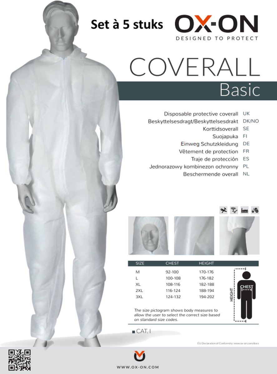 OX-ON Basic Wegwerp Overall PP - Set à 5 stuks