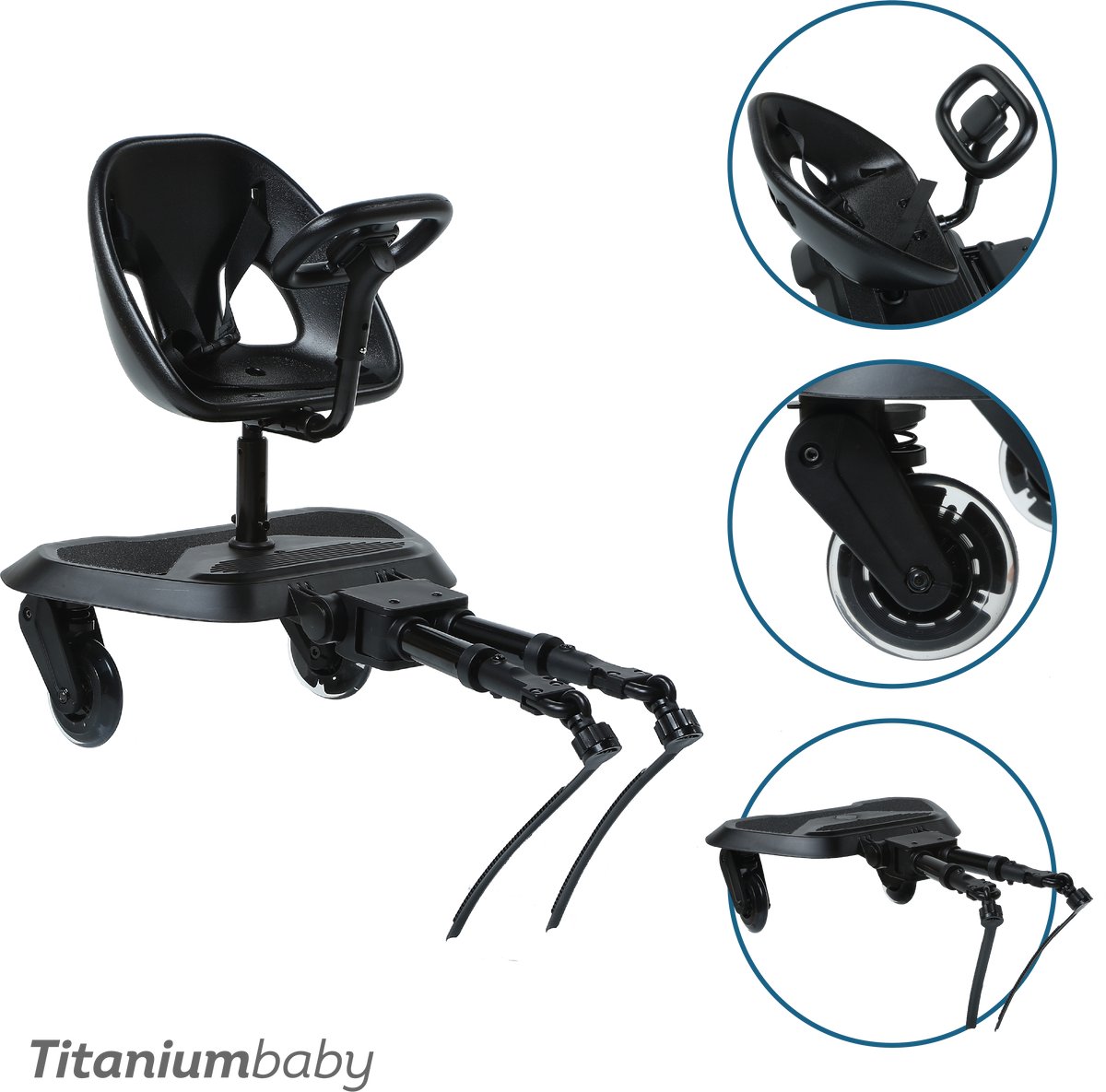 Meerijdplankje Titanium Baby Smart Joy2Ride Met Zitje All Black