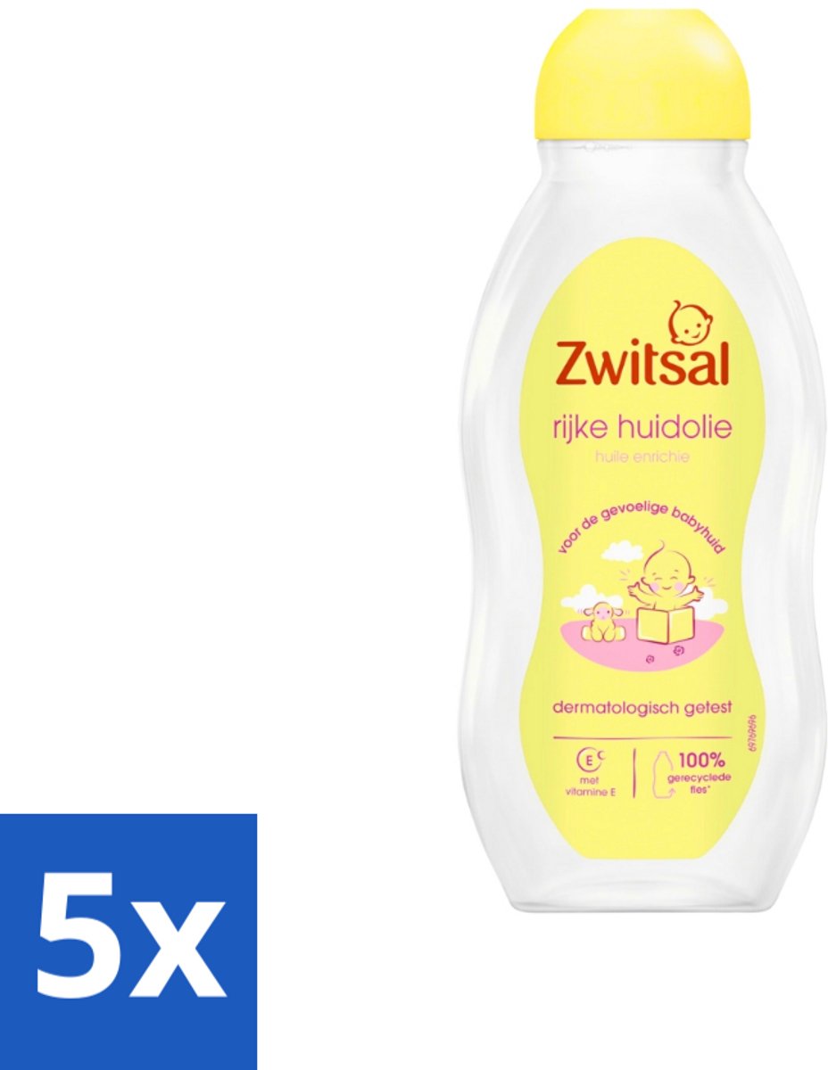 Image of 5 x Zwitsal - Babyverzorging - Rijke Huidolie Avocado - Voor de Gevoelige Babyhuid - 200 ml - Hydraterende Babyolie - Vitamine E - Hypoallergeen - Dermatologisch Getest