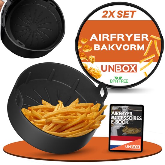 UNBOX Airfryer Siliconen Bakje - Airfryer Accesoires - Airfryer Bakpapier - Airfryer Mandje - Voor Airfryer XL - Philips - 19CM - Incl. E-Book