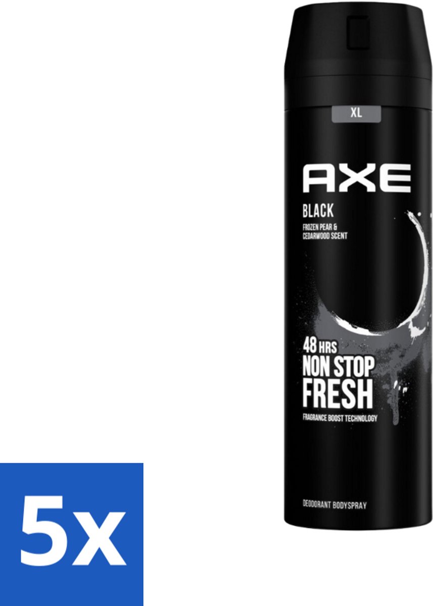 5 x Axe XL - Deodorant Bodyspray - 48hrs Fresh - Black - Frozen Pear & Cedarwood - 200 ml - Deodorant - Lichaamsgeur - Frisheid - Bevroren Peer - Cederhout