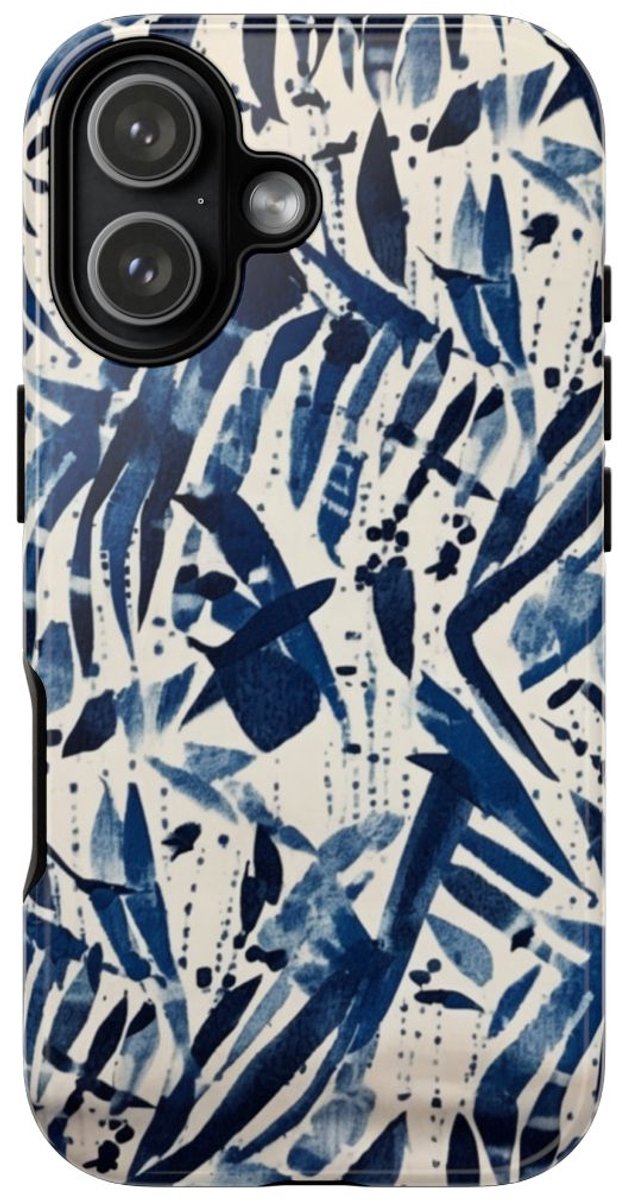 Blauw Abstract Penseelstrepenpatroon – Telefoonhoesje Geschikt voor iPhone 17