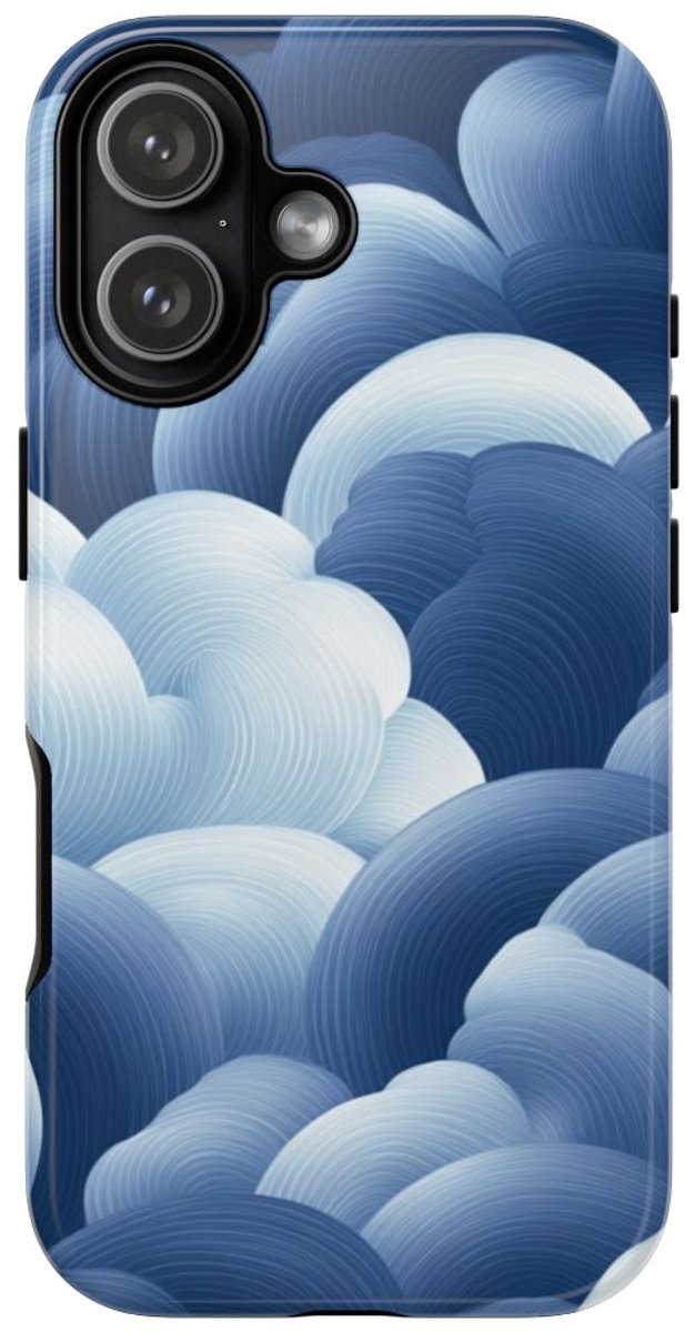 Blauw-Wit Wolkenpatroon – Glanzend Stevig Telefoonhoesje Geschikt voor iPhone 17