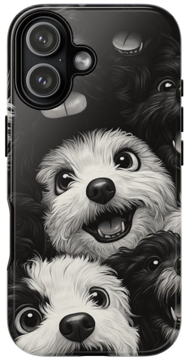 Zwart-Wit Vrolijke Hondenkoppen Patroon – Telefoonhoesje Geschikt voor iPhone 17