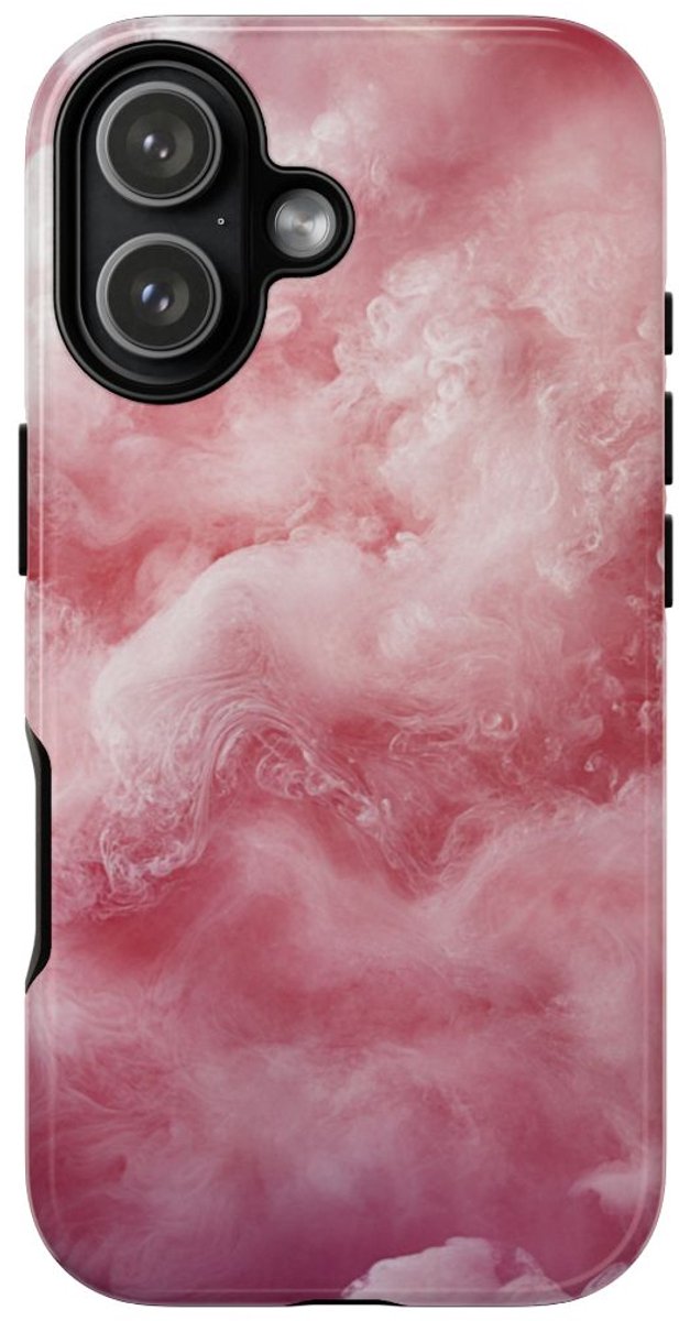 Roze en Witte Wolkenstructuur – Glanzend Stevig Telefoonhoesje Geschikt voor iPhone 17