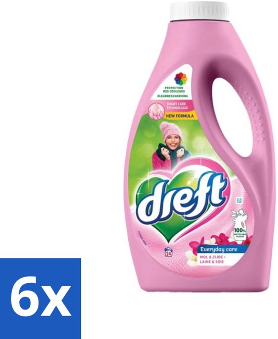6 x Dreft - Vloeibaar Wasmiddel - Voor Wol & Zijde Was - 24 Wasbeurten - Wolwasmiddel - Zijdewasmiddel - Wasmiddel Voor Delicate Stoffen - Kleurbescherming Wasmiddel - Wasmiddel Met Frisse Geur