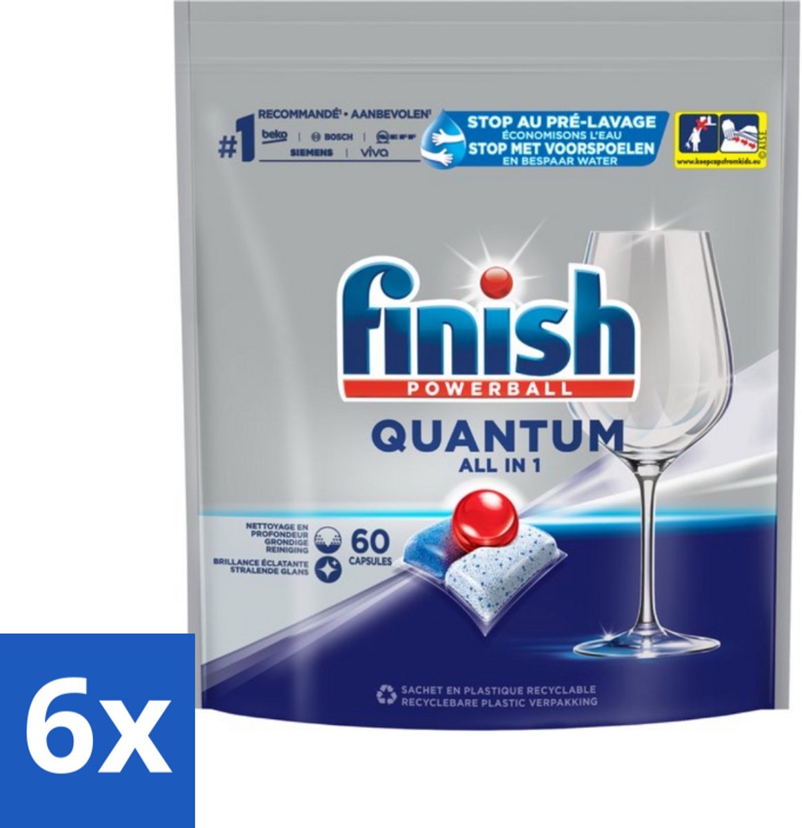 6 x Finish – Vaatwastabletten – Quantum All-in-1 – 60 Capsules - Vaatwastabletten - Vaatwasser - Diepe Reiniging - Glans - Vaatwascapsules