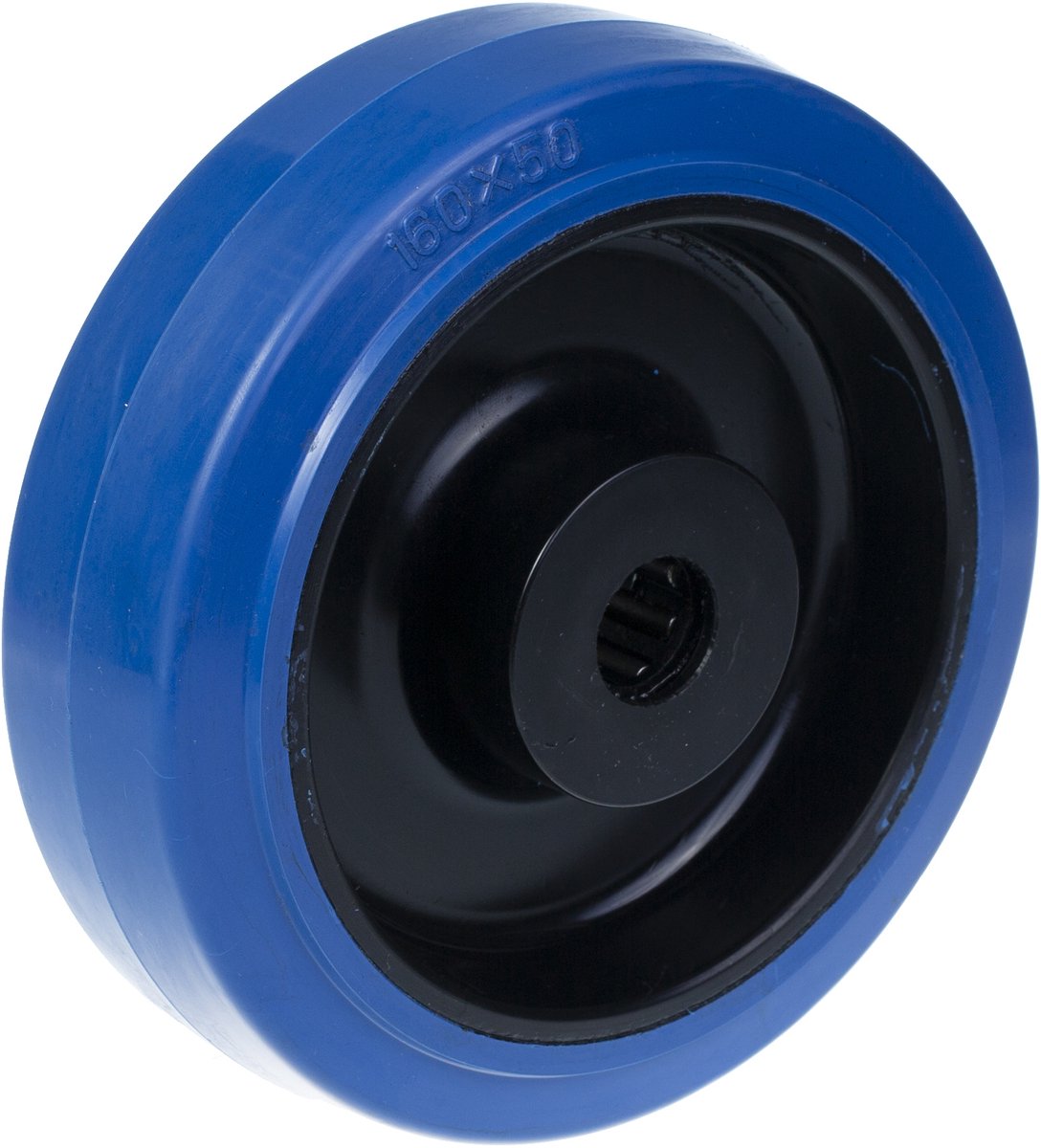 Wielen van 160 mm (6 inch) met blauw rubber en nylon hart, zeer stevig, draagvermogen 1400 kg, set van 4