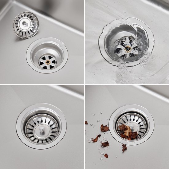 Évier en inox avec passoire amovible.