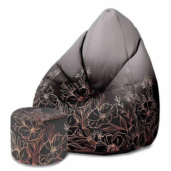 DreamRoots Velvet Zitzak voor Volwassenen – Luxe Beanbag met Voetsteun en Afneembare Hoes – Inclusief Vulling – 80x80x120 cm - Dark Flowers Mystery