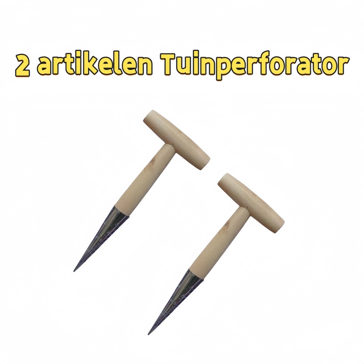 2-delige tuinperforator - Klein boorgereedschap - Houten handvat - Puntige punt - Geschikt voor zaaien, bollen planten en bloemen verplanten - Afbeelding Kleur