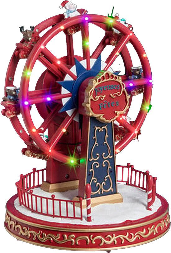 Feeric Lights & Christmas Kerstdorp kerst tafereel - reuzenrad met muziek - met led verlichting - 27 cm