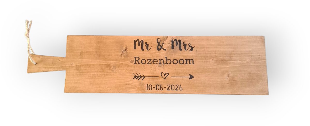 Borrelplank XXL 74cm!! met tekst HARTJE - Persoonlijke borrelplank - 74x20cm - Cadeau - Origineel - Kadootje - Uniek - Barbecue - Tapasplank - Borrel plank hout - Serveerplank - Hapjesplank - Gepersonaliseerd