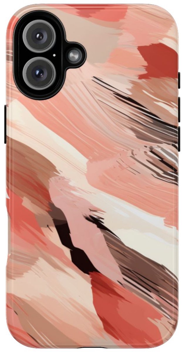 Abstracte Koraalkleurige Penseelstreken – Telefoonhoesje Geschikt voor iPhone 16 Plus