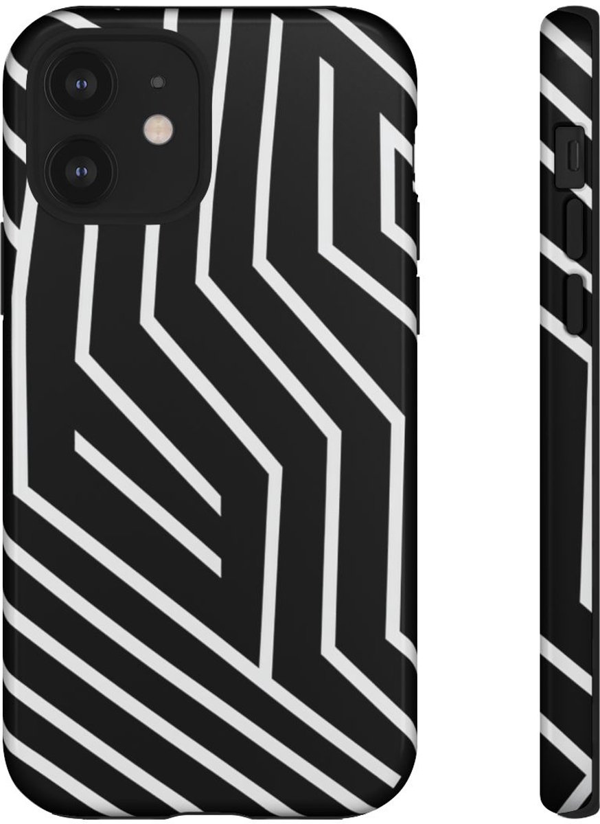 Zwart-Wit Geometrisch Lijnpatroon – Telefoonhoesje Geschikt voor iPhone 12