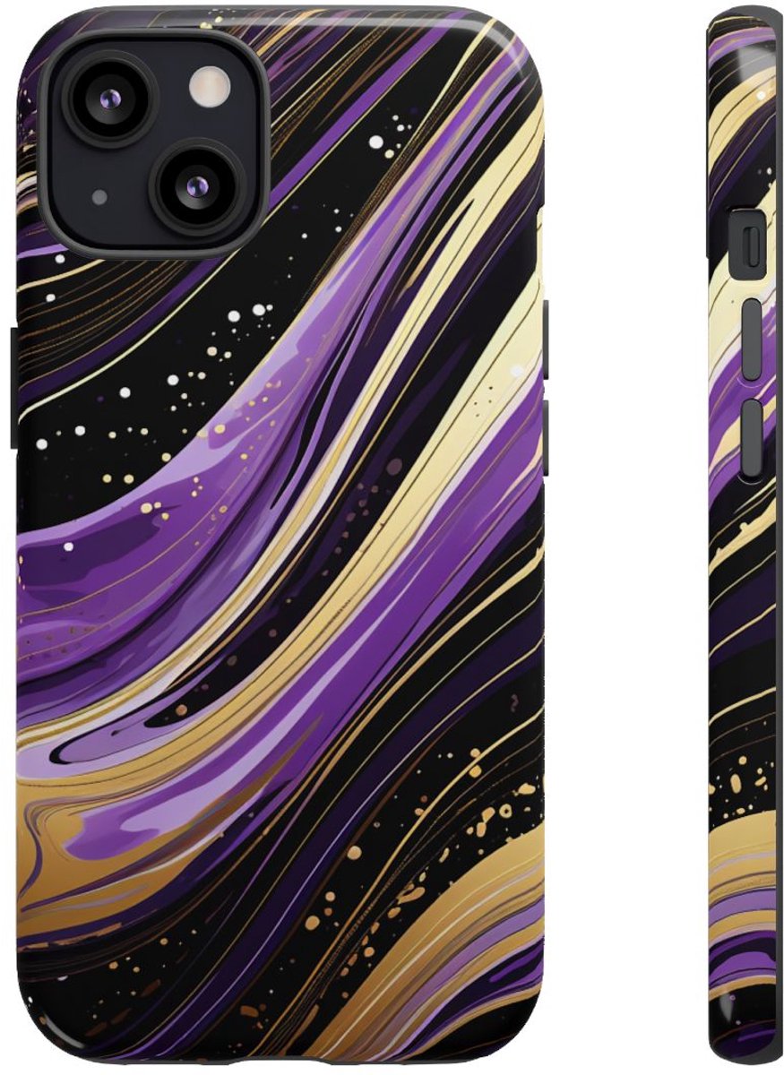 Paarse en Gouden Abstracte Krullen – Telefoonhoesje Geschikt voor iPhone 13