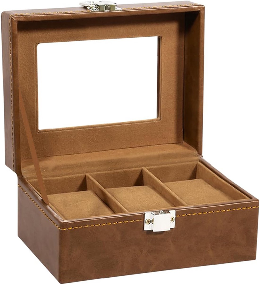 Uten Luxe HorlogeBox - Horlogedoos Heren Dames - Sieradendoos - 3 vakken - Bruin