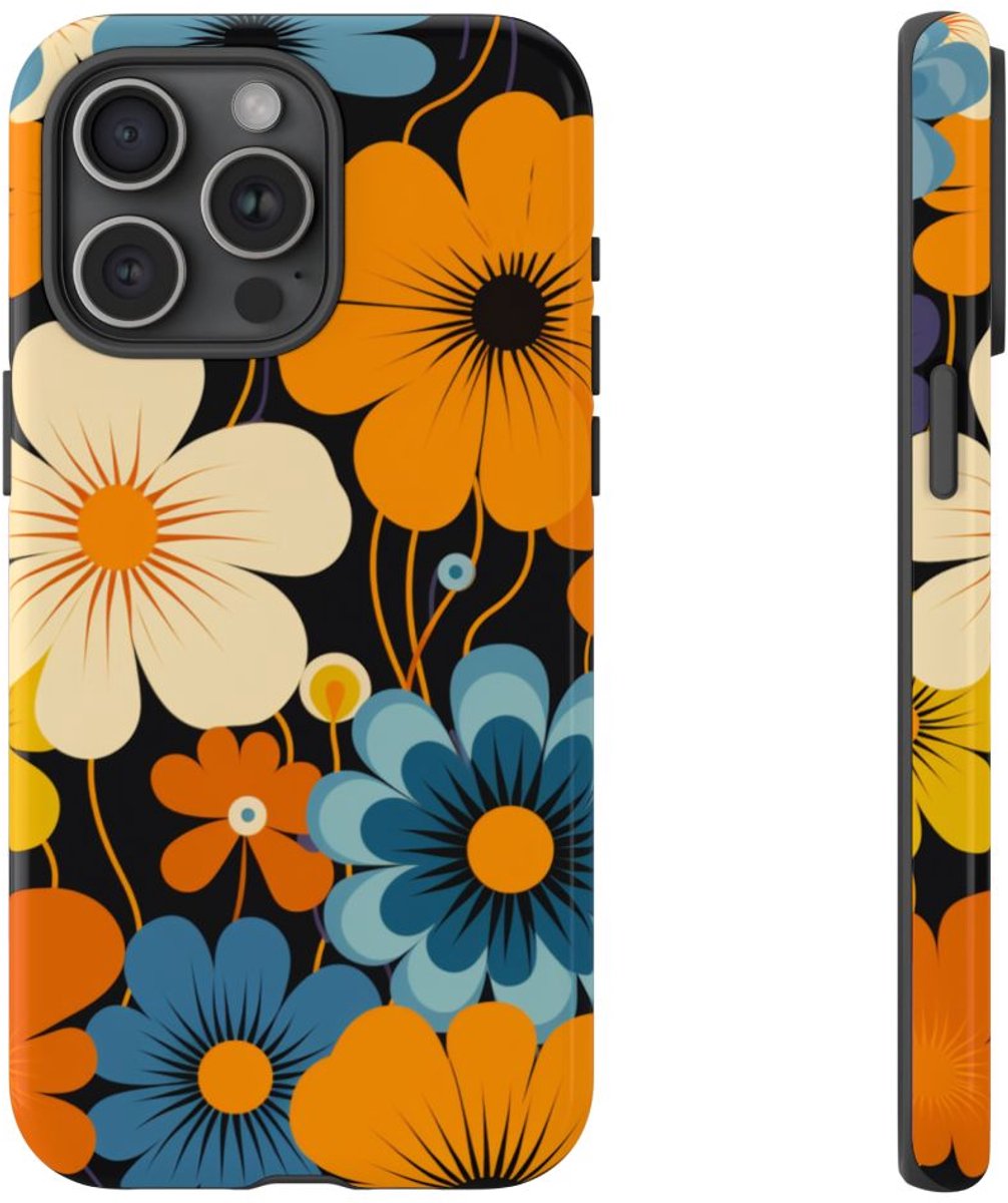 Gedurfd Retro Bloemenpatroon – Telefoonhoesje Geschikt voor iPhone 15 Pro Max