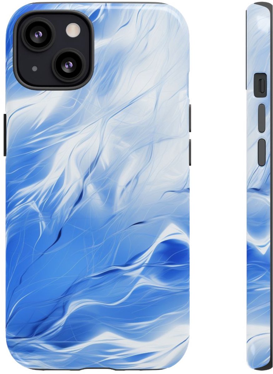 Blauw-Wit Abstract Golvend Patroon – Telefoonhoesje Geschikt voor iPhone 13