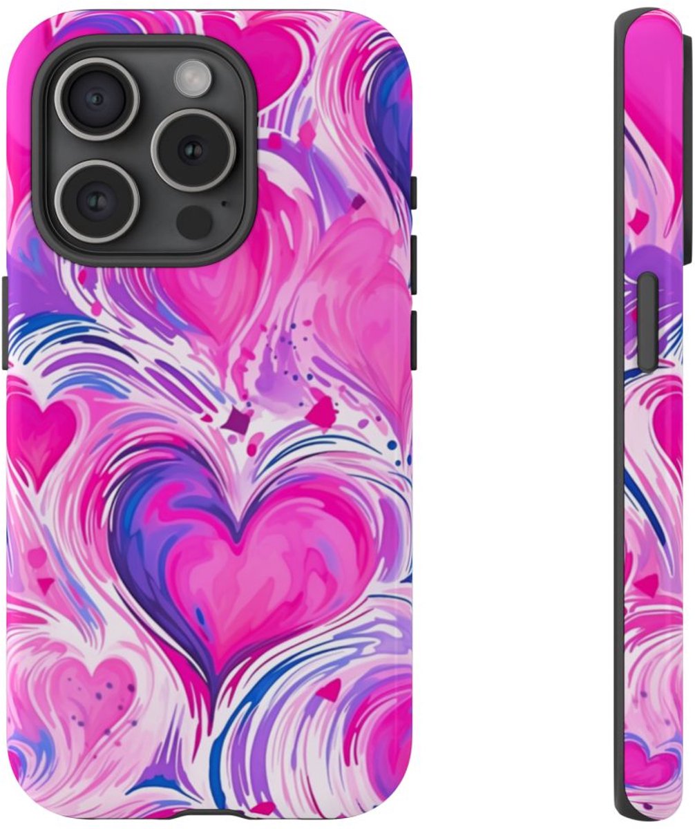 Roze en Paarse Hartjeswerveling – Telefoonhoesje Geschikt voor iPhone 15 Pro