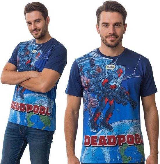 MARVEL Deadpool Heren T-shirt marineblauw met korte mouwen / XXL