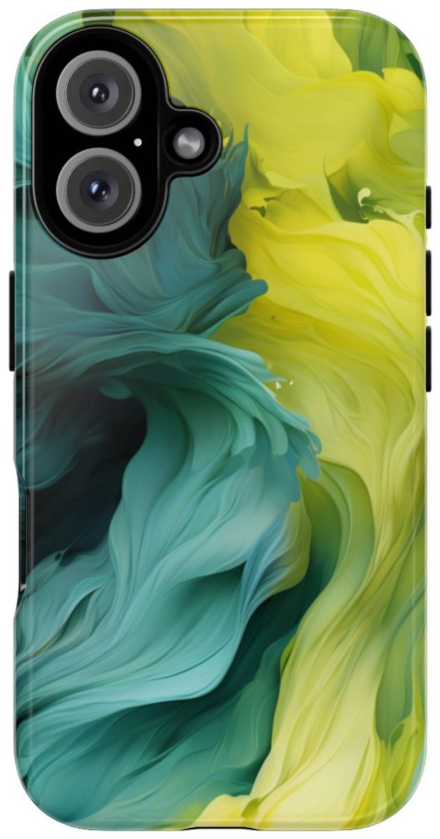 Vloeiend Gele en Groene Abstracte Kunst – Telefoonhoesje Geschikt voor iPhone 16