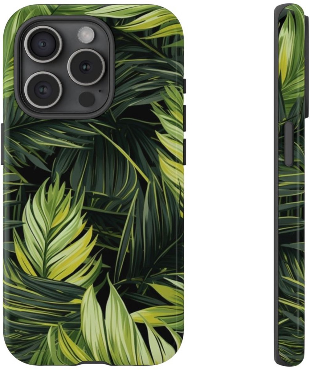 Groen Tropisch Palmbladerenpatroon – Telefoonhoesje Geschikt voor iPhone 15 Pro
