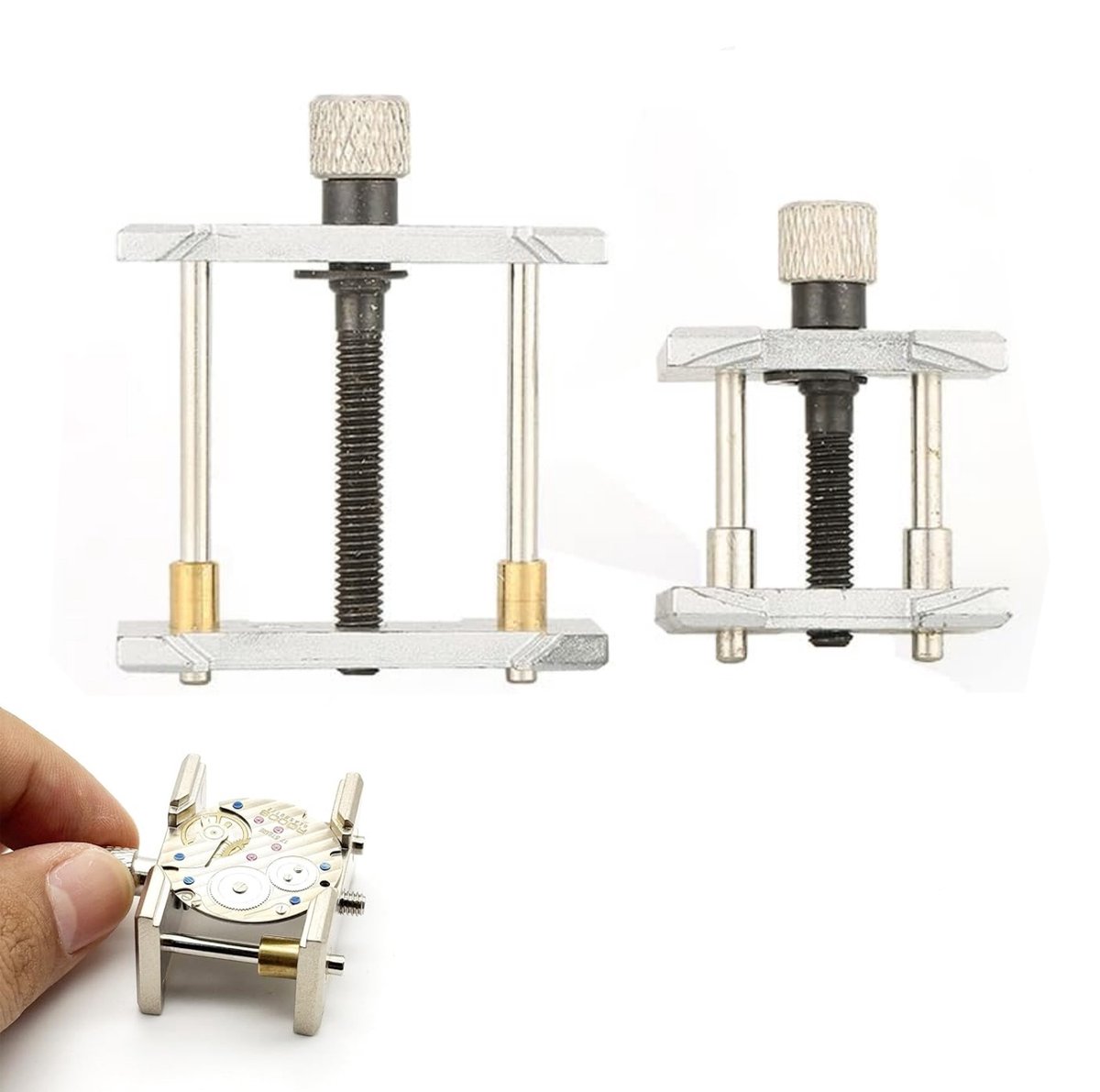 2 Stuks - Metalen Horloge Beweging Houder - Horloge Beweging Klem - 2 in 1 Horlogereparatieset - Uitschuifbare en Omkeerbare - Horloge Reparatie Gereedschaps