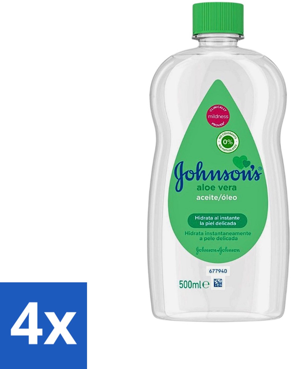 4 x Johnson's - Baby Olie - Aloe Vera - Hydrateerd Gevoelige Huid - 500 ml - Babyolie - Aloe Vera - Melkkorst Verwijderen - Gevoelige Huid - Hydraterende Olie