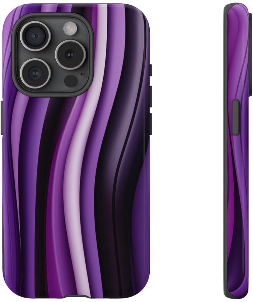 Paarse Golvende Strepen Abstract Ontwerp – Telefoonhoesje Geschikt voor iPhone 15 Pro