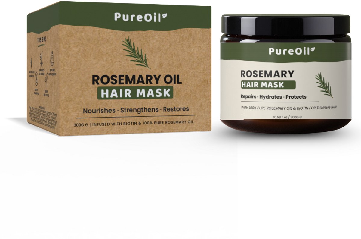 PureOil - Rozemarijn Olie Masker - 300ml - Haargroei Incl. Biotine - Haarmasker - Haarverzorging - Rosemary Oil - Incl. Ebook - Sinterklaas Cadeautjes - Black Friday Deals 2025