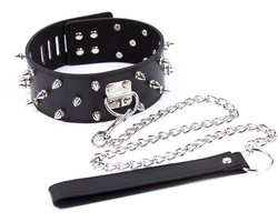 Smart Moves - Brede Collar met Spikes - Inclusief Leash - Zwart