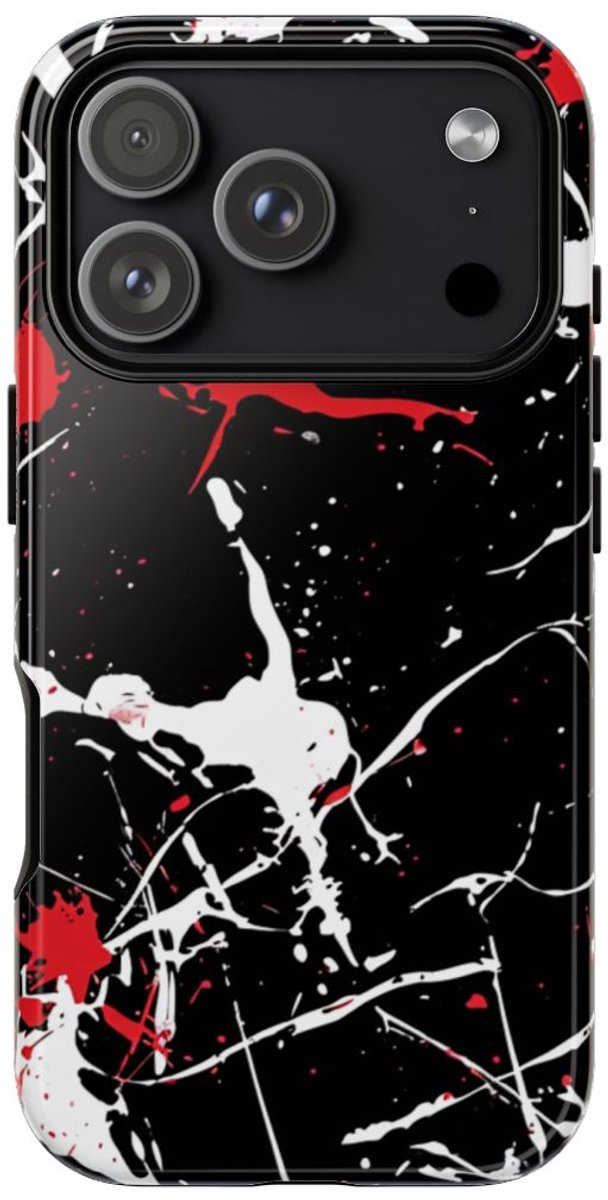 Rode en Witte Verfspatten op Zwart – Telefoonhoesje Geschikt voor iPhone 17 Pro