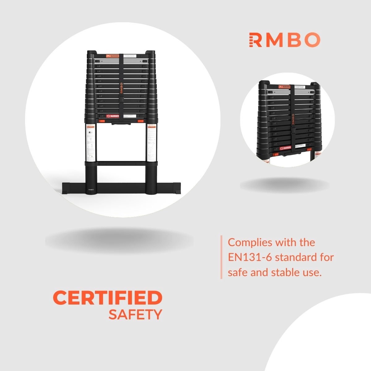 RMBO Telescopische Ladder - Telescoopladder - 4.40m lang, Compact en Draagbaar met Soft Closing Systeem, Geschikt voor Particulier en Professioneel Gebruik, Telescopische Vouwladder, Max. Belasting 150 kg, EN 131.6 – foto 8