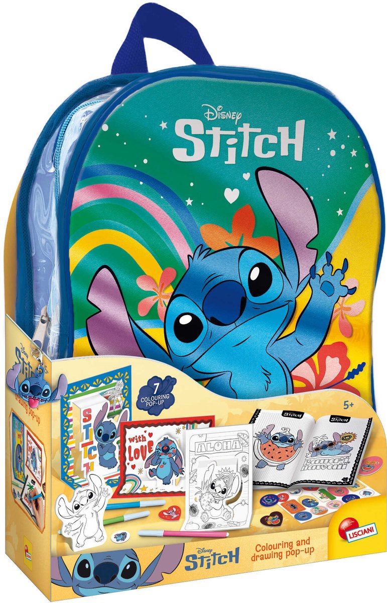 Lisciani - Stitch - kleur- en tekenschool in een rugzak