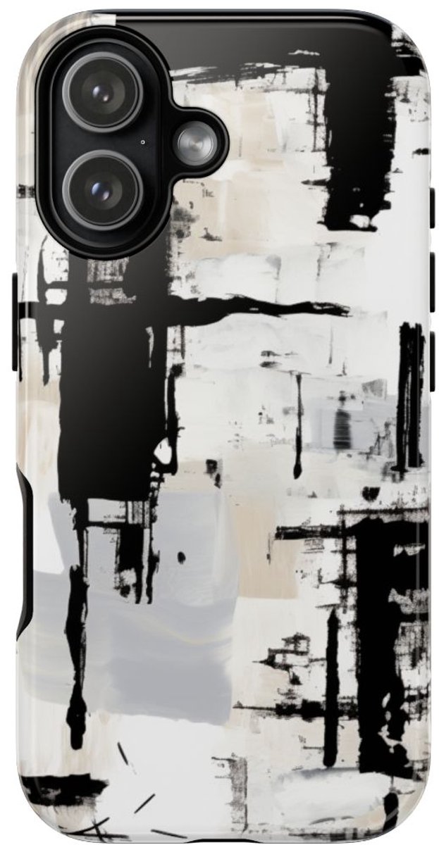 Monochrome Abstracte Penseelstreken – Telefoonhoesje Geschikt voor iPhone 17