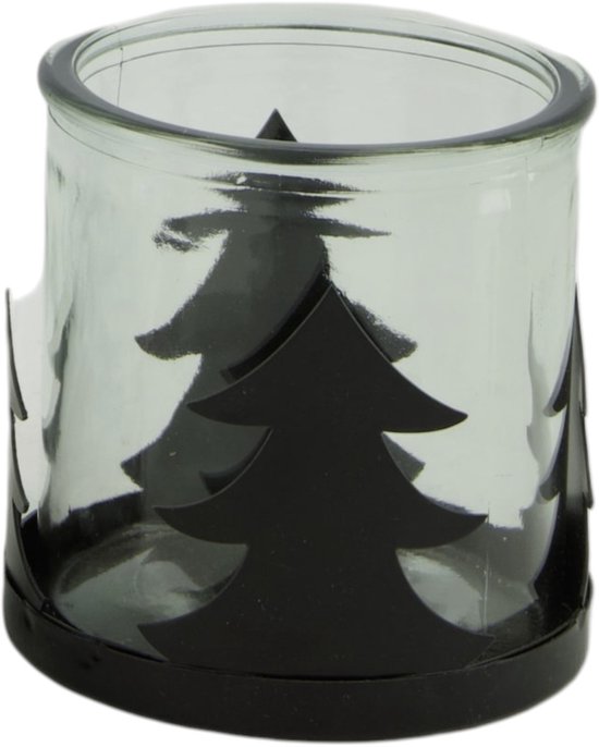 Waxinelichthouder kerstboom – Metaal & glas – 8 x 8 x 8 cm